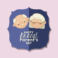 color background of figure paper blue greeting card with caricature face couple happy grandparents day