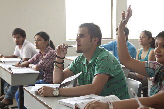 College student sitting in classroom