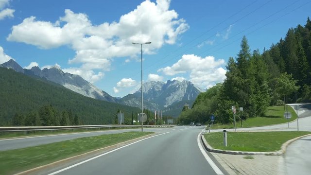 Driving on a highway near Seefeld, Tyrol, Austria.