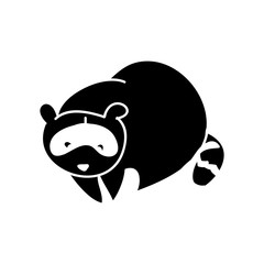 The silhouette of a raccoon on white background, vector illustration