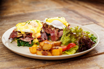 Hamburger , burger with grilled beef, egg, cheese, bacon and vegetables