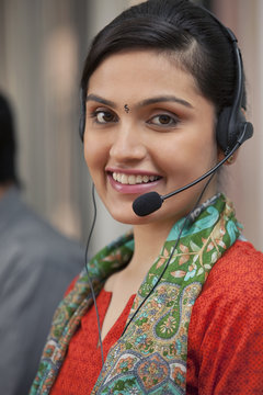 Portrait of a female call center agent