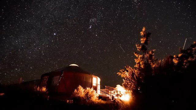 Starscape time lapse over Yurt  in campground near Moab Utah