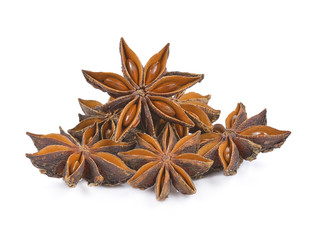 Star anise spice fruits and seeds isolated on white background