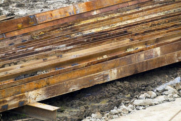 Wide Flange iron construction beam post, very strength iron material for industrial a construction work site.