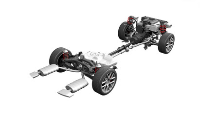 Car chassis with engine