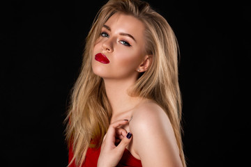 Blond girl with red lips