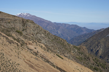 Mountainous landscape of Parque Yerba Loca set in a glacial valley close to Santiago, capital of...