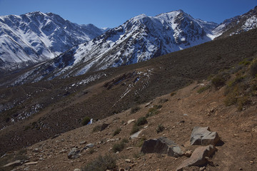 Mountainous landscape of Parque Yerba Loca set in a glacial valley close to Santiago, capital of...