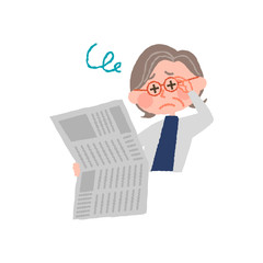 vector illustration of an elderly woman who have advanced presbyopia