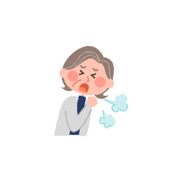 vector illustration of an elderly woman coughing