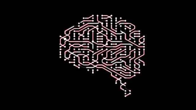 Seamless looping animation of a brain microchip / circuit board.