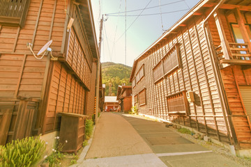 Obraz premium Narai is a small town in Nagano Prefecture Japan ,The old town provided a pleasant walk through about a kilometre of well preserved buildings.