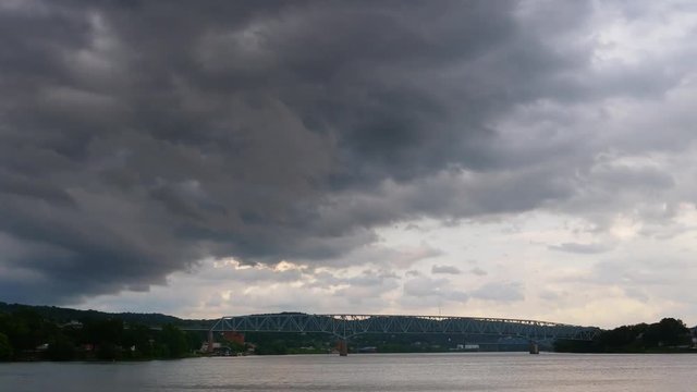 A timelapse view of storm clouds rolling in over the Ohio River in Western Pennsylvania.  	