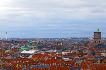 Obraz premium Copenhagen city panorama in summer, Denmark. An aerial view on Copenhagen from the Tower of Christiansborg Palace.