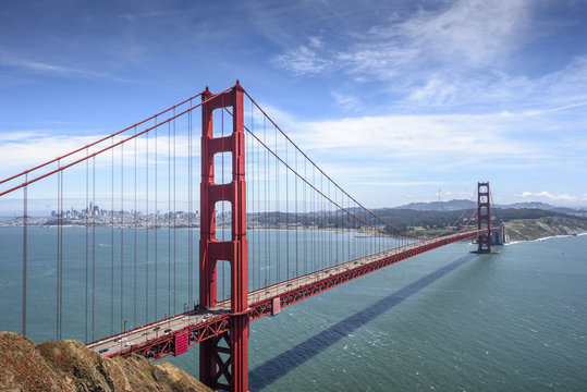 Golden Gate Bridge and San Francisco downtown in the sunny day
