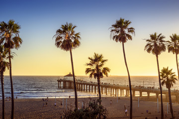 Plakat Manhattan Beach Pier at sunset, Los Angeles, California