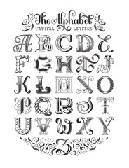 Decorative vintage alphabet. Original high-detalized capital letters. Typographic poster. EPS 10 vector illustration. - 166766007