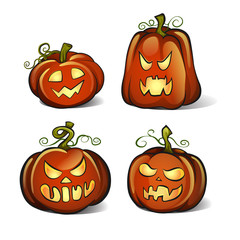 four Halloween pumpkins isolated on white background