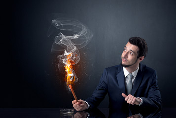 Businessman smoking.