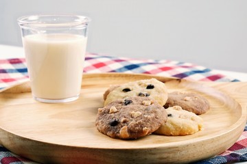 Milk cup and chocolate chips cookies