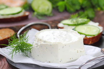 Delicious soft cheese with greens