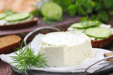 Delicious soft cheese with greens