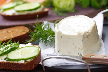 Delicious soft cheese with greens