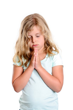 little blond girl praying