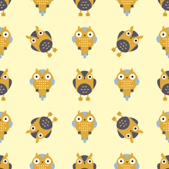 Cartoon owl bird cute character seamless pattern sleep sweet owlet vector illustration.