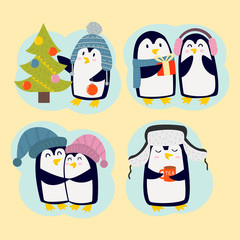 Penguin christmas vector illustration character cartoon funny cute animal antarctica polar beak pole winter bird.
