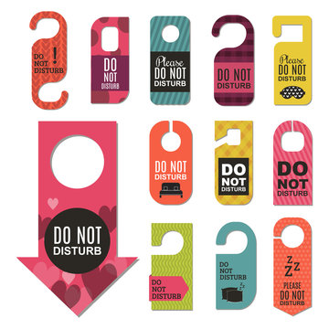 Please Do Not Disturb Hotel Door Quiet Motel Service Room Privacy Concept Vector Card Hang Message .