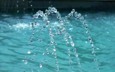 Water droplets in the jet of the fountain