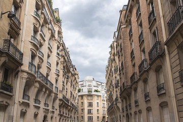      Paris, typical street in a stylish district with beautiful buildings 
