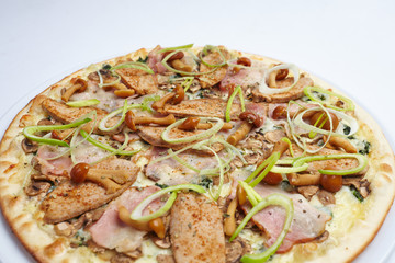 pizza with meat and mushrooms