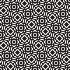 Fototapeta premium Vector Seamless Black And White Lines Pattern Abstract Background. Cross Shapes Geometric Tiling Ornament.