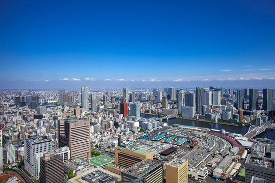 高層マンションと高層ビル 築地市場