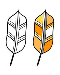 Colored leaf, black and white illustration for coloring book