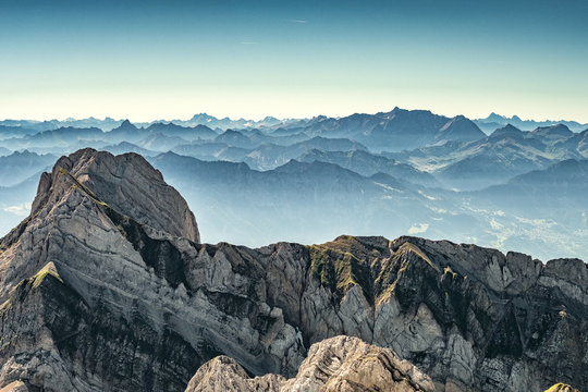 Mountain view from Mount Saentis, Switzerland , Swiss Alps.