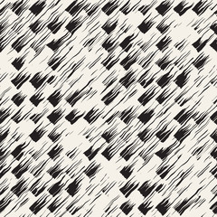 Vector seamless pattern with brush stripes and strokes. Black and white background with ink elements. Hand painted grunge texture.