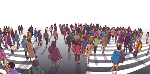 Illustration of busy street crossing in perspective