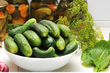 Cucumbers and vegetables for preserving and conservation