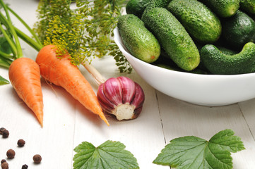 Cucumbers and vegetables for preserving and conservation