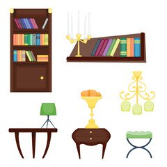 Furniture room interior design home decor concept icon set flat vector illustration.