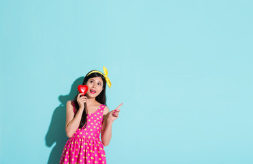 Fototapeta premium happy lovely lady wearing cute dress clothing