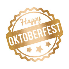 Oktoberfest rubber stamp gold on a white background.