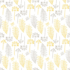 Fototapeta na wymiar Floral vector seamless pattern with hand drawn dill flowers and fern leaves.