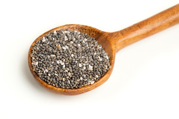 Healthy super food Chia seeds white isolated background