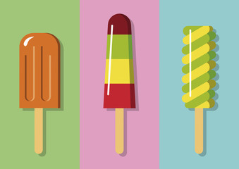 Three Color Popsicle Flat Illustration Set 2