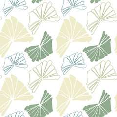 Floral vector seamless pattern with hand drawn tropical leaves.
